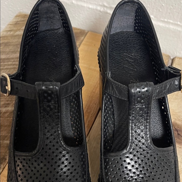 Matisse Black Perforated Platform Mary Jane’s with Wood Heel - Picture 8 of 11